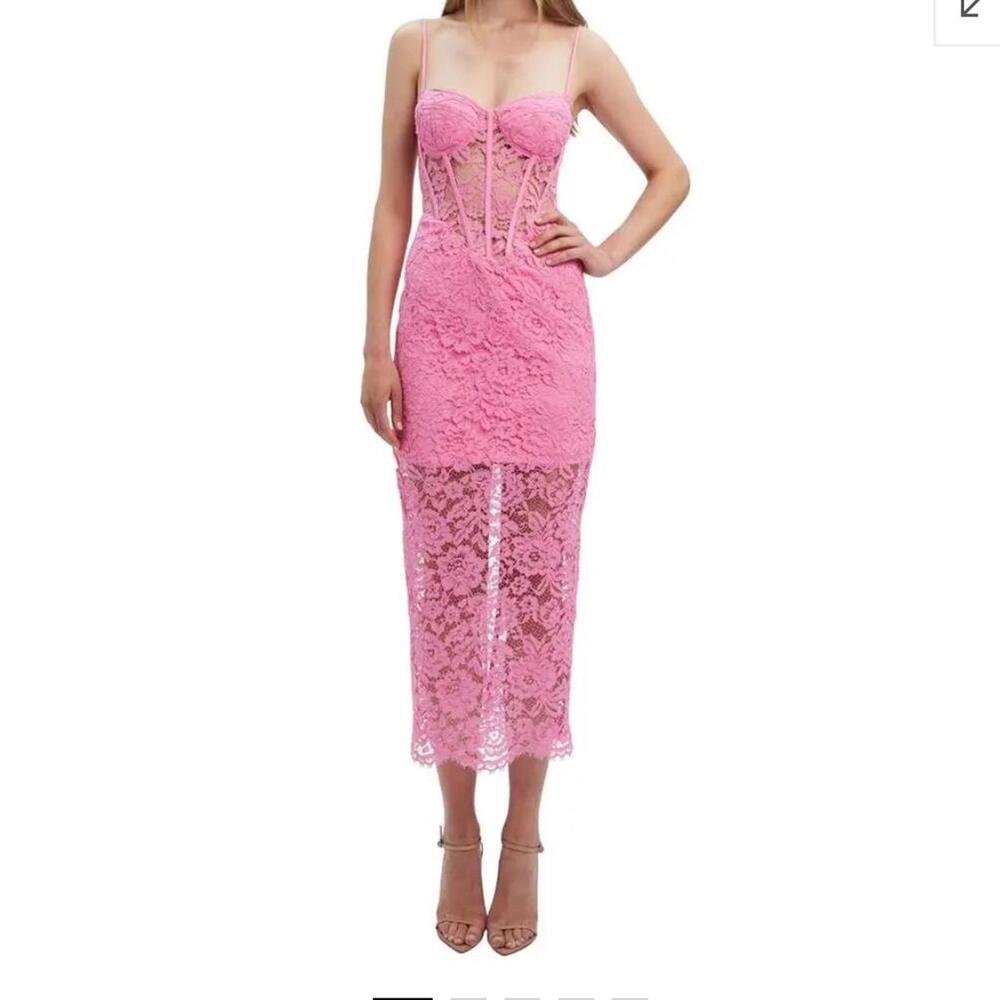 Bardot Pink Lace Corset Midi Dress